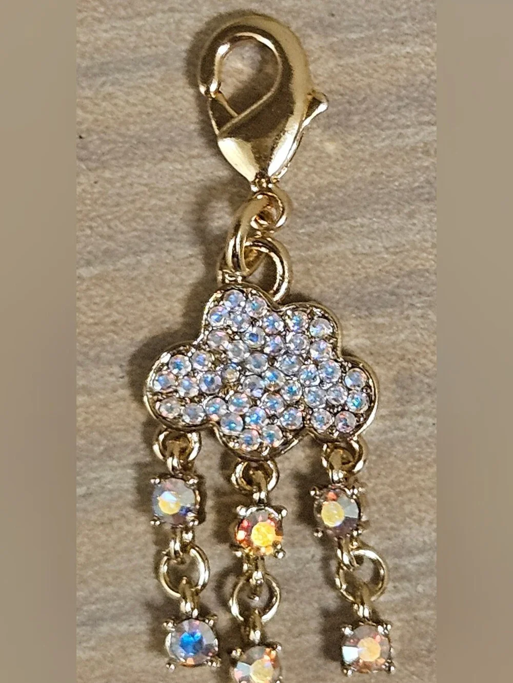Rain Cloud Austrian Crystal Charm Pendant Sparkly Rhinestones Gold-Tone